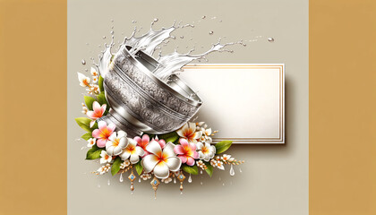 Songkran Festival Essence with Silver Bowl and Flowers