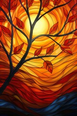Wall Mural - Vibrant 3d tree abstraction  colorful leaves on hanging branches   interior mural wallpaper