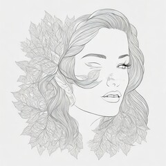 Wall Mural - Abstract female face in one line. Woman face with flowers Surreal Line art female floral girl. Minimalism Abstract modern Continuous single line woman face portrait
