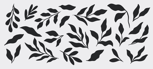 Set of silhouettes of hand-drawn leaves