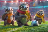Sloths engaged in a playful game of soccer.