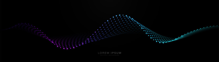 Fototapete - Abstract background with blue and purple glowing wavy particle lines. Modern minimal trendy shiny magenta lines pattern. Vector illustration
