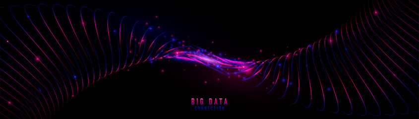 Fototapete - Abstract background with magenta and blue glowing flow wavy lines particle. Futuristic connection technology. Big data connecting network