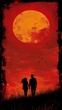 two people walking grass under red sky illustrated top cow comics urban romance book cover towards full moon last silhouette sunset background stars sands time connecting life