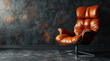 Wall Mural - Living room with leather armchair modern design on empty dark room wall background. empty space.