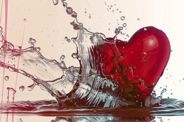 Wall Mural - Red heart liquid splash for romance valentines day. Generative AI