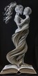closeup sculpture woman holding child flowing book pages alluring dress ash twirls curves quixote left wearing magnificent gray anthropomorphic shredded human beautifully