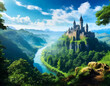 울창한 숲과 중세시대 왕국,푸른 하늘