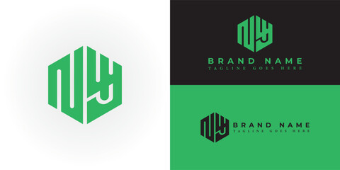 Wall Mural - Abstract initial letter NY or YN logo in hexagon shape green color isolated on multiple backgrounds. Letter NY hexagon logo applied for Golf course management company logo design inspiration template