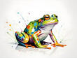 Colorful frogs standing on branches, illustration materials with colorful water splashes background