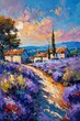 lavender field house tree paint drips liquid wax hilly road coherent blue cobblestones random arts