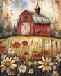 red barn fence flowers foreground colored illustration snow flurry rustic enormous secure stands easel warm color wallpapers farms daisies inside shed
