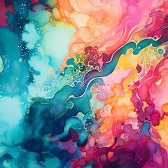 Sticker - A close-up of a vibrant abstract watercolor painting