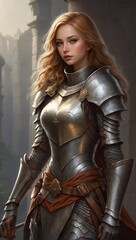 Knight's Valor: Portrait of a Knight Girl, Radiating Courage, Honor, and Strength in Medieval Fantasy