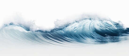 Wall Mural - An electric blue wave in the ocean, portrayed on a white background. The fluid motion of the water captures the natural beauty of the landscape
