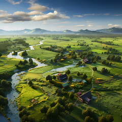 Sticker - Aerial view of a peaceful countryside. 