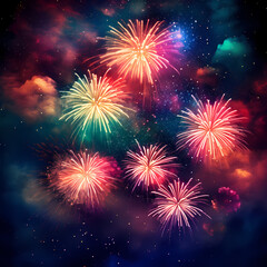 Canvas Print - Colorful fireworks against a night sky.