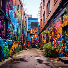 Poster - Vibrant graffiti art on an urban alleyway. 