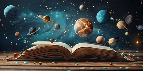 Wall Mural - flipping through the cosmic pages:an astronomical journey of discovery and curiosity