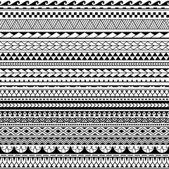Set of maori polynesian tattoo line bracelets border. Tribal sleeve seamless pattern vector. Samoan bracelet tattoo design fore arm or foot.