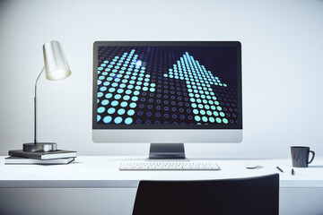 Wall Mural - Creative abstract upward arrows sketch on modern laptop monitor, target and goal concept. 3D Rendering