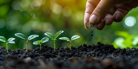 Poster - Hand Planting Coin Seedling in Fertile Soil,Investing in Growth and Future Potential