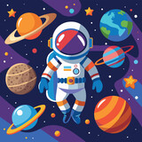 Fototapeta  - Colorful cartoon of an astronaut Illustrator and vector graphics