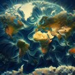 Textured world map with ocean currents