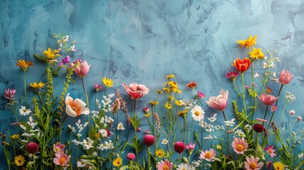 Wall Mural - Blooming Beauty: Spring Flowers on Delicate Paper Background