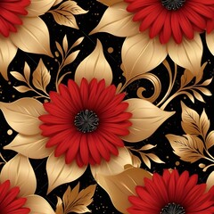 red and gold floral pattern graphic art work design.