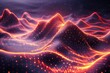 Big data. An abstract digital mountain range landscape with sparkling light dots. Futuristic low poly wireframe artwork.