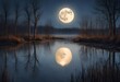 The moon's gentle glow casting ethereal reflections on tranquil waters amidst the stillness of the night