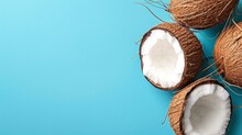 Coconuts On A Blue Background With Copyspace
