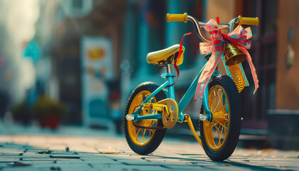 Wall Mural - Two bicycles with pink bows on the handlebars