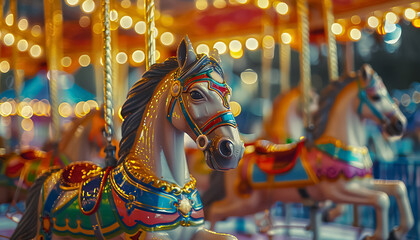 Wall Mural - A carousel with horses on it