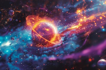 Mesmerizing space-themed image with a glowing atomic structure
