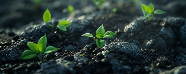  close-up image of vibrant green plants sprouting from barren soil on a newly terraformed planet Show the delicate balance between nature and human intervention