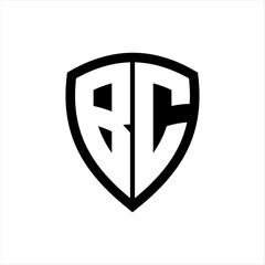 BC monogram logo with bold letters shield shape with black and white color design