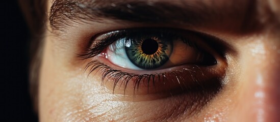 Sticker - A macro photography shot of a persons brown eye with violet tints and shades, showcasing an eyelash with an electric blue tear. A trendy fashion accessory in magenta for a colorful makeover