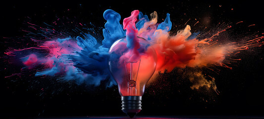 Wall Mural - Exploding Color Burst Light Bulb on Dark Background