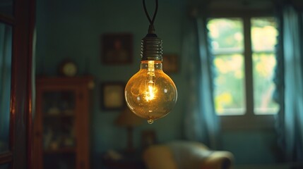 Wall Mural - Lightbulb: A lightbulb hanging from the ceiling