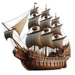 Realistic Sailing old pirate ship made with wood isolated on transparent or white background PNG Clipart Illustration Printable
