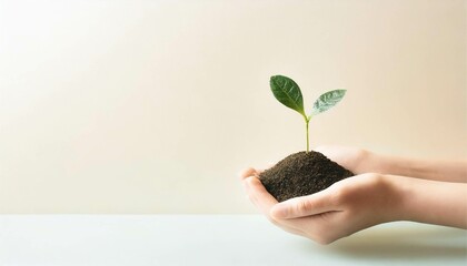 新芽　若葉　葉　植物　手　持つ　ガーデニング　ビジネス　イメージ　コピースペース　背景　壁紙