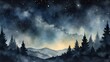 watercolor texture of a dark gray theme starry night sky from Generative AI