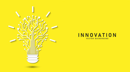 Aufkleber - Innovation. Idea and solution technology concept. A light bulb from dot circuit board on the yellow background. Cyber and digital computer innovation concept. Business innovation and creative ideas.