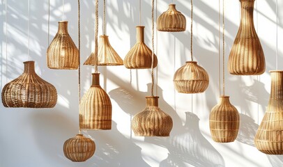 Sticker - Collection of handwoven rattan pendant lamp shades in diverse patterns