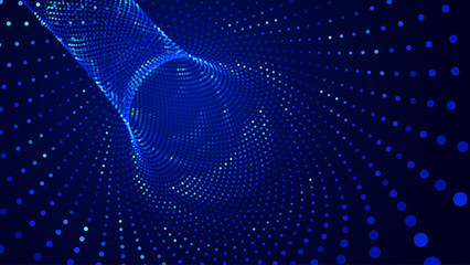Fototapete - Blue Digital Tunnel or Wormhole. Wireframe Abstract Mesh with Hole. 3D Tunnel Grid Mesh. Blue Hi Tech Texture. Technology or Science Vector Illustation.