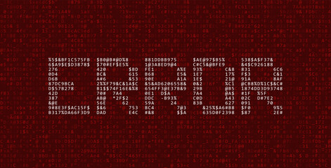Fototapete - ASCII Art ERROR Word Made from Random Letters and Numbers. Dark Binary Code Error. Concept of Protected Digital Data Leak. Hacker Attack Database Malware. Cyber Security Vector Background.