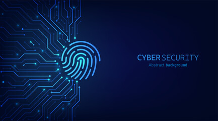 Fototapete - Fingerprint scanning on circuit board. secure system concept with a fingerprint. Cyber security technology concept abstract background futuristic Hi-tech style. Vector and Illustration.