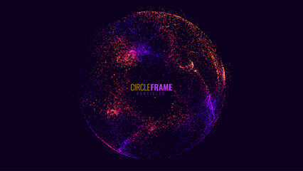 Fototapete - Abstract Sphere. Magic Particles Orb. Dynamic Particles Moving Inside 3D Sphere. Particles Circle Frame. Digital Explosion. Vector Illustration.